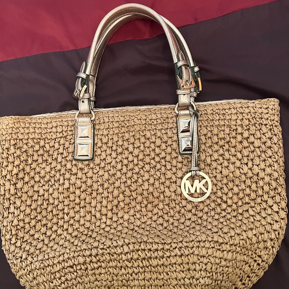Michael Kors Gold and Tan Woven Tote